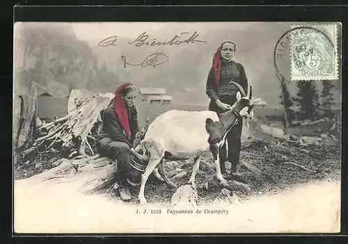 AK Bäuerinnen aus Champéry beim Melken
