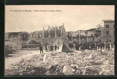 AK Messina, La catastrofe, Piazza Cavallotti e Collegio Militare, Erdbeben