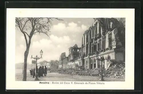 AK Messina, Rovine del Corso V. Emanuele da Piazza Vittoria, Strassenpartie mit Schutt nach dem Erdbeben