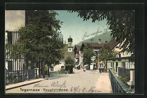 AK Tegernsee, Hauptstrasse mit Passanten