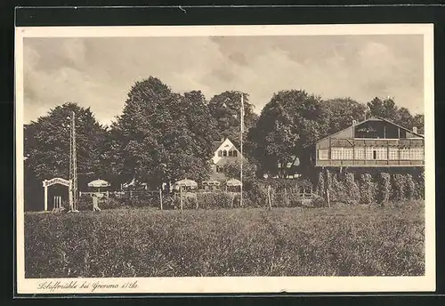 AK Grimma i. Sa., Gasthaus Schiffmühle im Sonnenschein