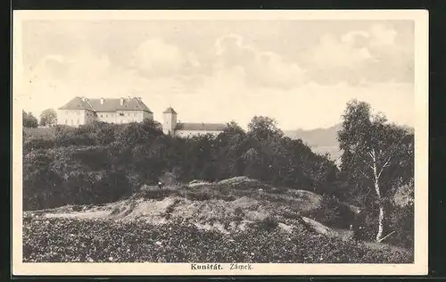 AK Kunstát, Zámek, Blick auf die Burg