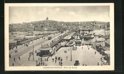AK Constantinople / Konstantinopel, Pont de Galata, Strassenbahn und Boote