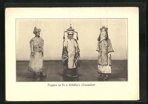 AK Marionettenbühne München, Puppen zu Fr. v. Schiller's Turandot