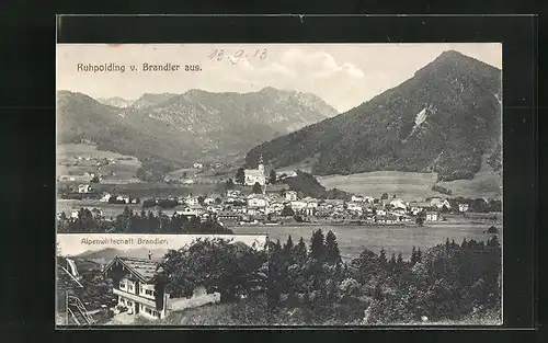 AK Ruhpolding, Panorama v. Brandler aus & Gasthaus Alpenwirtschaft Brandler