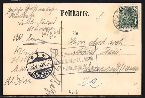 Künstler-AK Abiturium 1906, Student lernt über Engel und Soldaten mit Kanonen