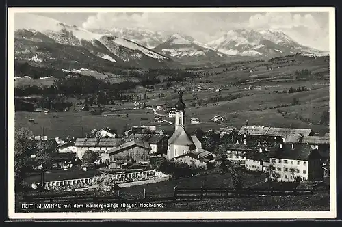 AK Reit im Winkl, Ortsansicht mit dem Kaisergebirge