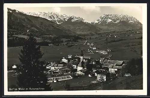 AK Reit im Winkl, Ortsansicht mit Kaisergebirge
