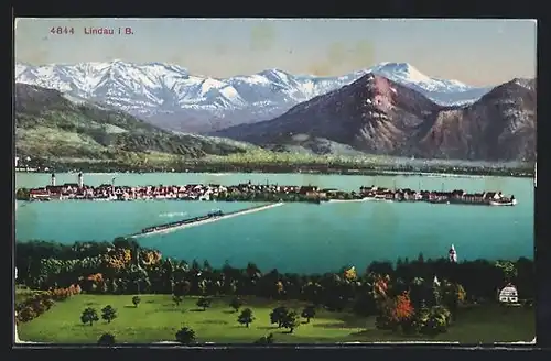 AK Lindau i. B., Ortsansicht mit Bergpanorama