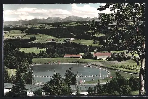 AK Scheidegg, Alpenfreibad, Blick in die Allgäuer Alpen