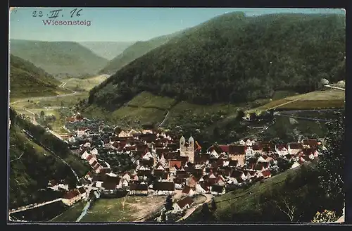 AK Wiesensteig, Ortsansicht aus der Vogelschau