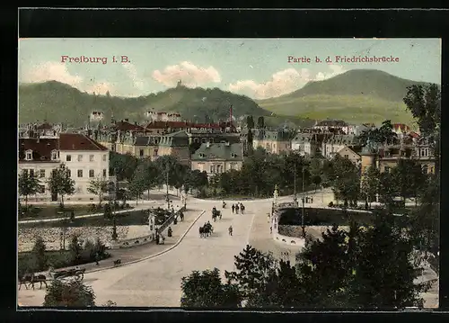 AK Freiburg i. B., Partie b. d. Friedrichsbrücke