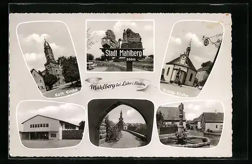 AK Mahlberg bei Lahr, Katholische Kirche, Tor, Brunnen