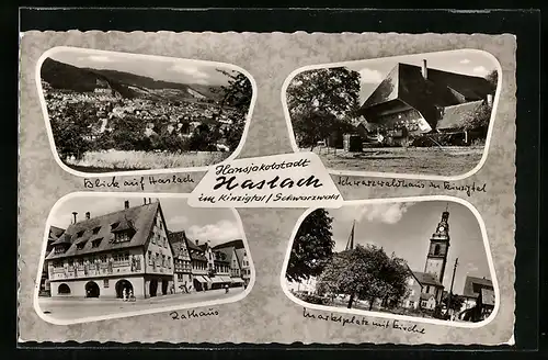 AK Haslach im Kinzigtal /Schwarzwald, Hansjakobstadt, Schwarzwaldhaus, Marktplatz mit Kirche, Rathaus