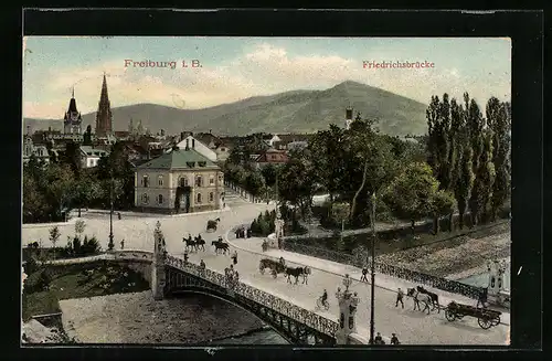 AK Freiburg i. B., Ortspartie mit Kirche und Brücke