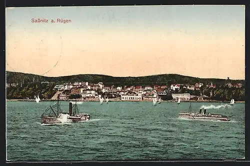 AK Sassnitz a. Rügen, Teilansicht mit Dampfern