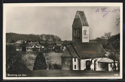 AK Wesseling am See, Uferpartie mit Kirche