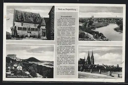 AK Regensburg, Rathaus, Donaustauf mit Walhalla, Donaupartie mit Dom