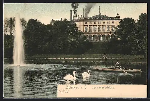 AK Zwickau i. S., Schwanenschloss mit See