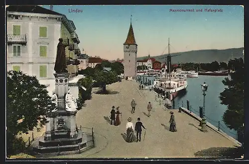 AK Lindau i. B., Maxmonument und Hafenplatz