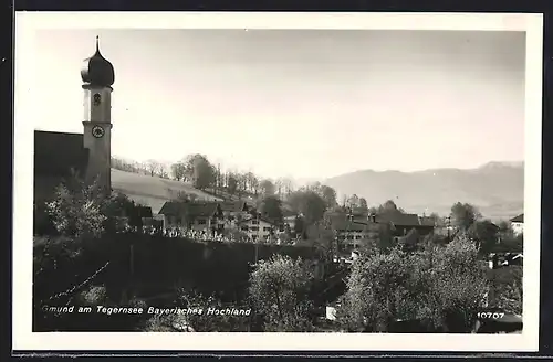 AK Gmund am Tegernsee, Ortspartie mit Kirche