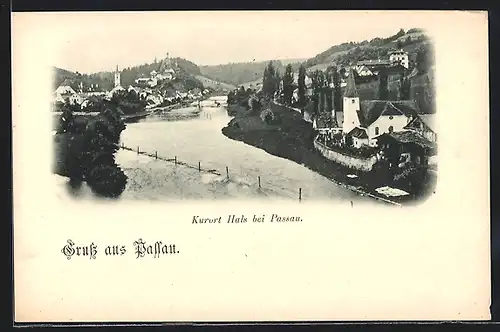 AK Bad Hals, Ortsansicht mit Burgruine