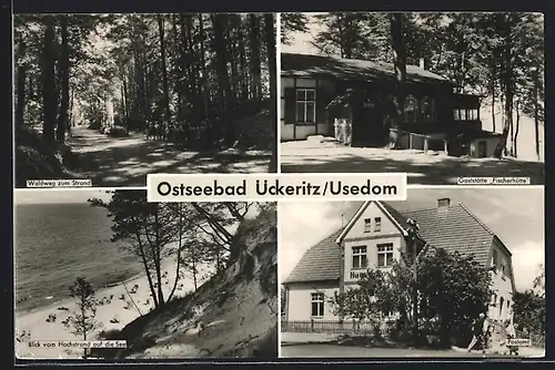 AK Ückeritz /Usedom, Gasthaus Fischerhütte, Waldweg zum Strand