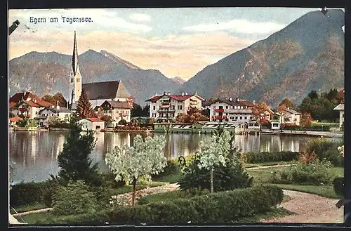 AK Egern / Tegernsee, Ortspartie, Blick zur Kirche