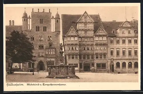 AK Hildesheim, Wedekind und Tempelherrenhaus mit Brunnen