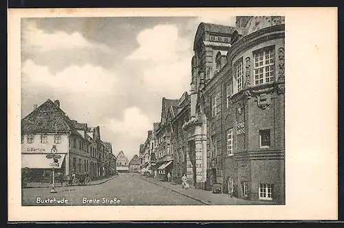 AK Buxtehude, Breite Strasse mit Geschäft von G. Bertzik