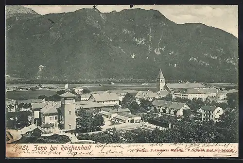 AK St. Zeno bei Reichenhall, Teilansicht mit Bergen