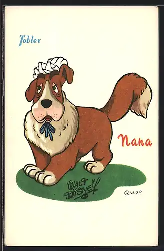 Künstler-AK Reklame für Chocolat Tobler, Walt Disney's Hund Nana