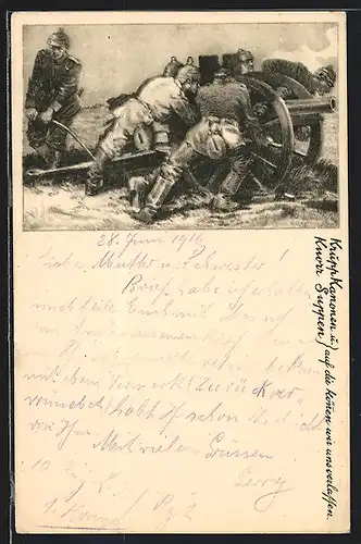 AK Soldaten mit Kanone, Reklame für Krupp Kanonen und Knorr-Suppen