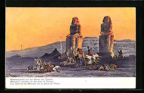Künstler-AK F.Perlberg: Memmosäulen auf der Ebene von Theben