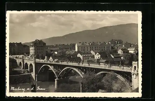 AK Marburg a. d. Drau, Uferpartie mit Brücke