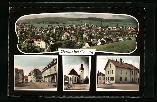 AK Oeslau bei Coburg, Ortspartie, Kirche, Strassenpartie