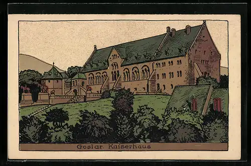 Steindruck-AK Goslar, Blick zum Kaiserhaus