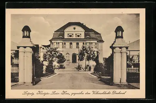 AK Leipzig, Königin-Luise-Haus gegenüber dem Völkerschlacht-Denkmal
