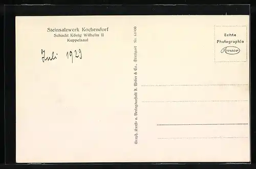 AK Kochendorf, Steinsalzwerk, Schacht König Wilhelm II., Kuppelsaal, Innenansicht