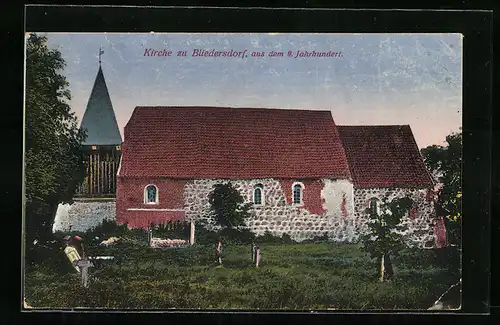 AK Bliedersdorf, Blick auf Kirche und Friedhof