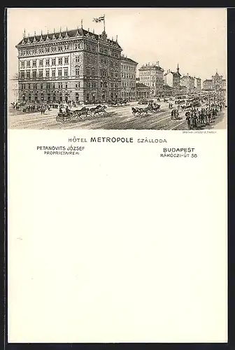 Lithographie Budapest, Hotel Metropole Szalloda, Rakoczi-Ut 58