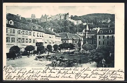 AK Heidelberg, Blick über den Kornmarkt, Ruine
