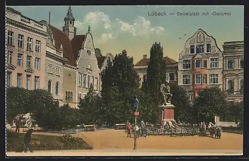 AK Lübeck, Geibelplatz mit Denkmal