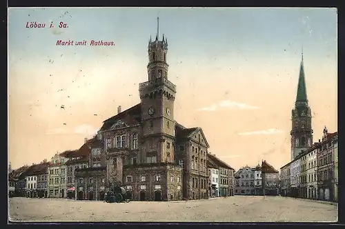 AK Löbau i. Sa., Markt mit Rathaus