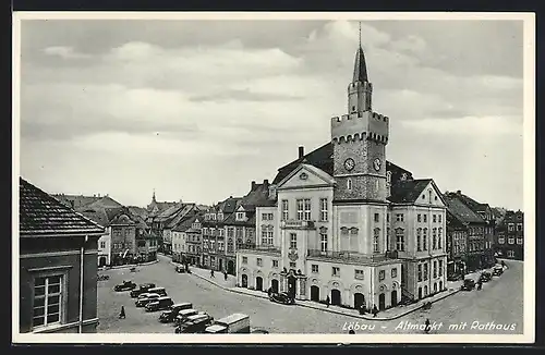 AK Löbau, Altmarkt mit Rathaus