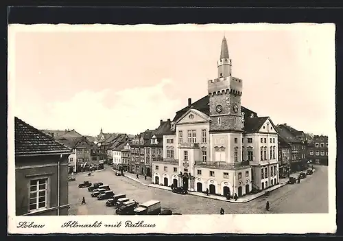 AK Löbau, Altmarkt mit Rathaus