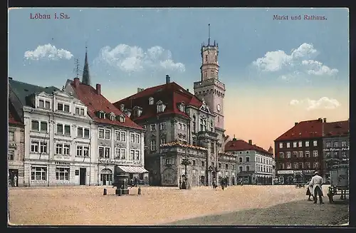 AK Löbau i. Sa., Markt und Rathaus