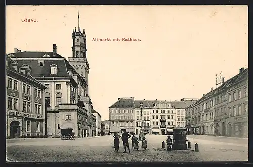 AK Löbau, Altmarkt mit Rathaus