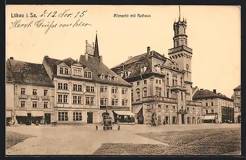 AK Löbau i. Sa., Altmarkt mit Rathaus