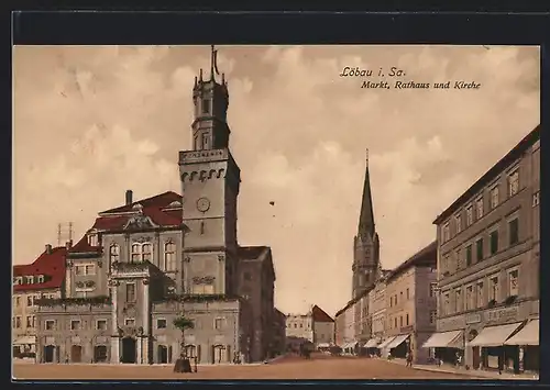 AK Löbau i. Sa., Markt, Rathaus und Kirche